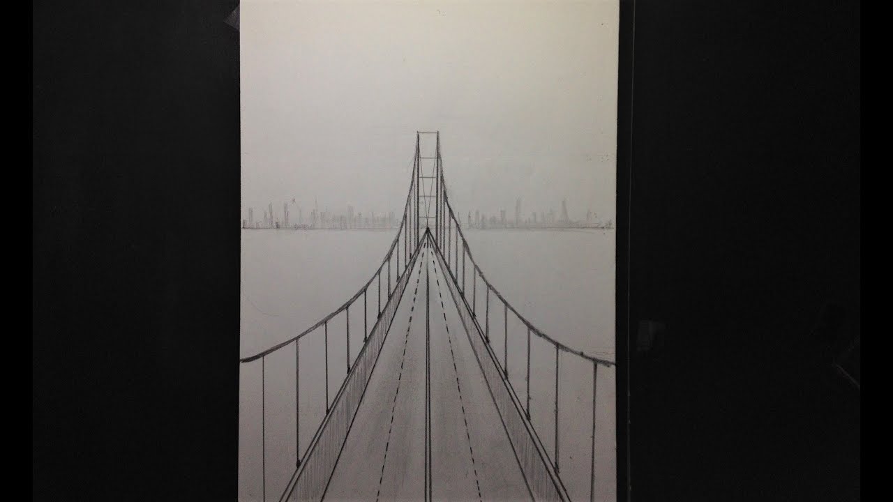 One Point Perspective Bridge Drawing