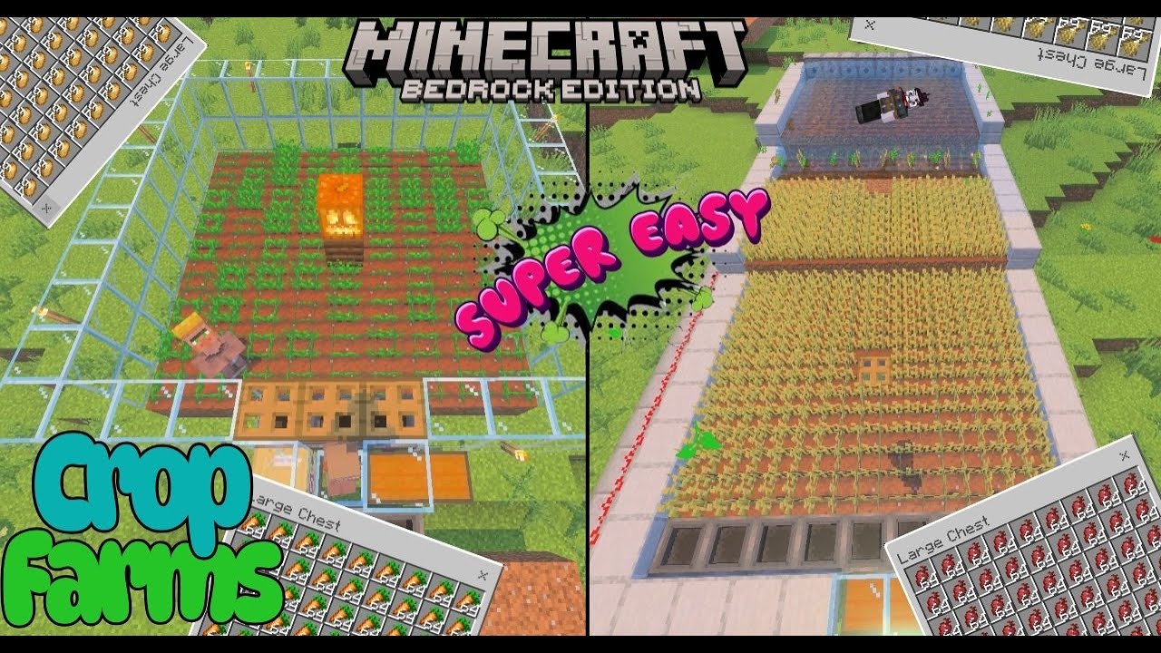 Minecraft Bedrock 2 Simple Crop Farms - YouTube