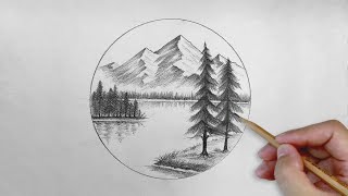 Landscape Sketch | Drawing a mountain and Lake with pencil