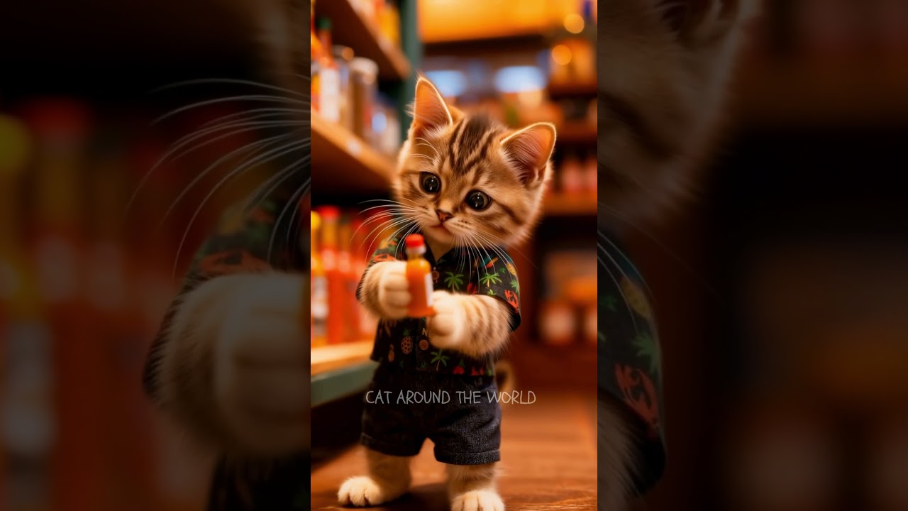 Cute Persian Kitten Explores French Market New Orleans at Sunset