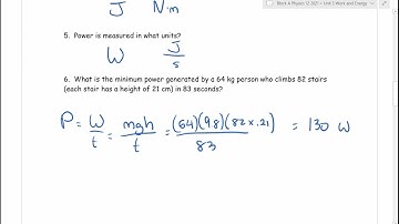 Physics 12 U3 Work and Energy Quiz 1