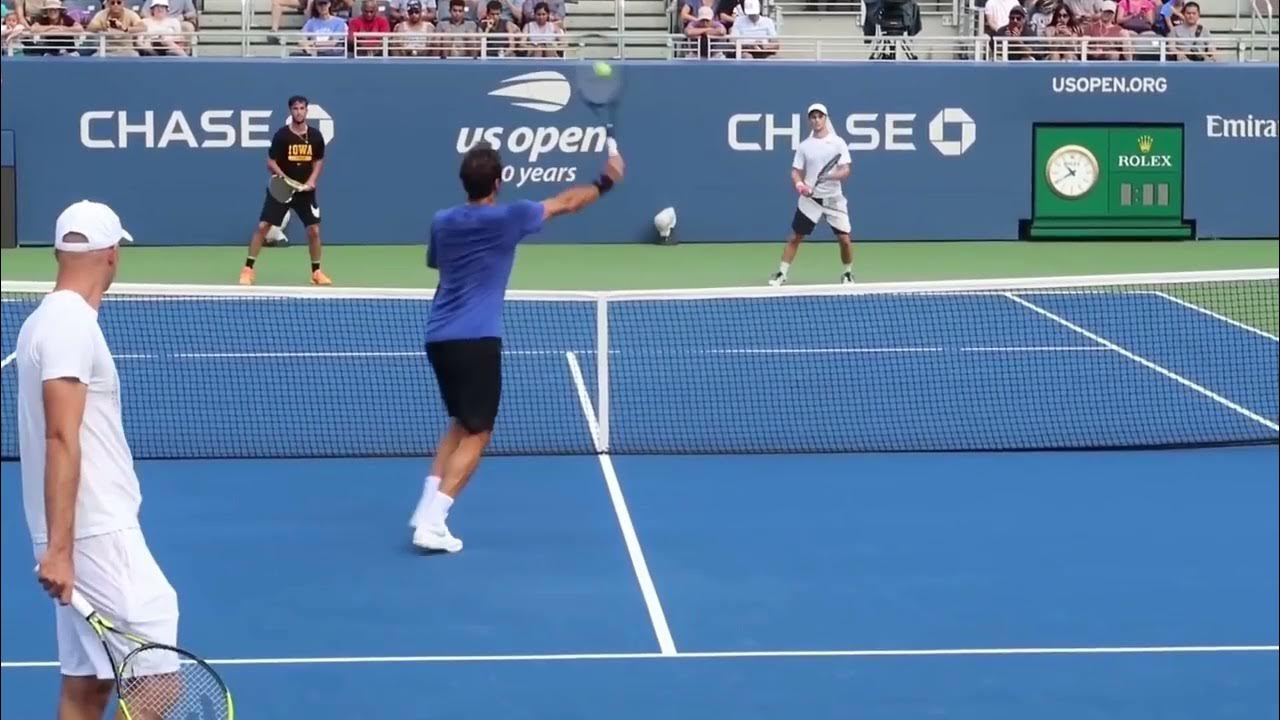 Roger Federer High Forehand Volley Slow Motion Side View / フェデラーのフォアハイ