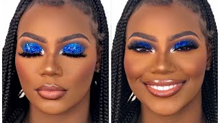 How to finesse Cutcrease😱Blue glitter glam X soft bronzer !