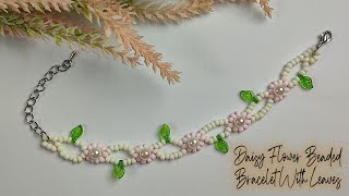 DIY Daisy Flower Beaded Bracelet With Leaves | Jewelry Making