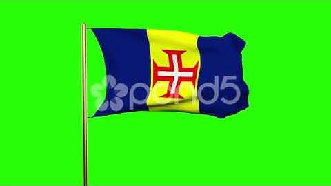 Madeira Flag Waving In The Wind. Green Screen, Alpha Matte. Loopable Animation