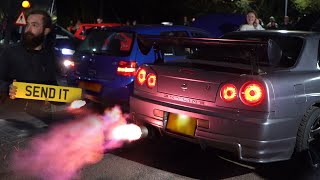 Modified Cars GO Crazy at Car Meet With Huge Rev Off! - Modified Cars Leaving a Car Meet!