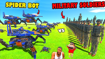SPIDER BOT vs MILITARY SOLDIERS in Animal Revolt Battle Simulator | SHINCHAN CHOP FRANKLIN