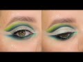 Повторяю макияж с марафона НаталиныMUA. Яркий зелёный макияж в форме кат-крис (cut crease)
