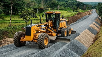 The main technology yellow motor grader machine with the brand SDLG Making pushes layers of gravel