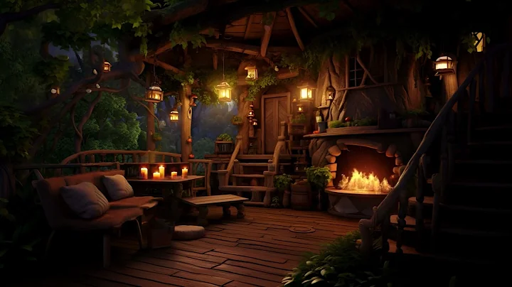 Rainy Night in Cozy Enchanted Treehouse 🌧🌲Sleep to Forest Rain Sounds & Fireplace Sounds