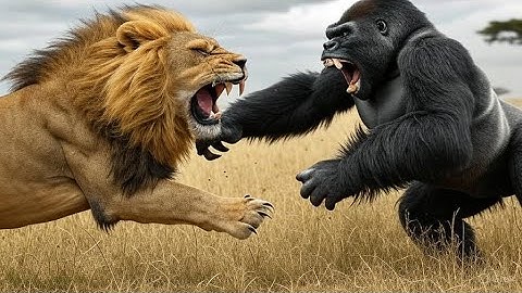 GORILLA vs LION | WHO WINS THIS FIGHT |  Lion vs Gorilla |  Epic Showdown  #wildbattle #animalfight