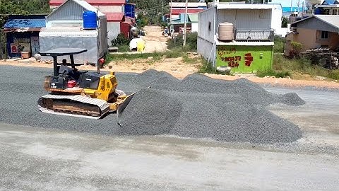 Excellent Processing Kumatsu Dozer D41P v With Motor Grader Spreading Gravel On Road [PART 3]