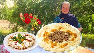 In my grandmother's garden, we cooked dough DISHES 🥖🍞MANTI, GİRL, LEAF KHANGAL