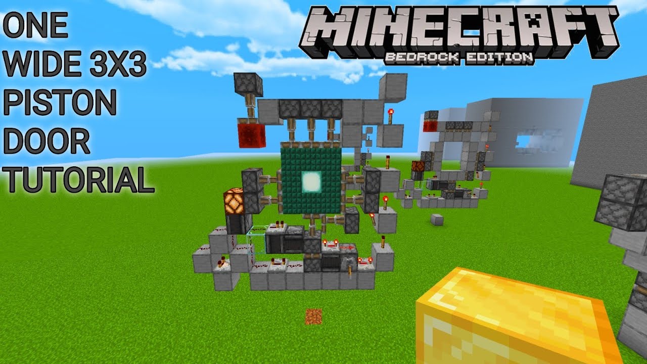 how to make a one wide 3x3 piston door in minecraft pe/bedrock edition ...