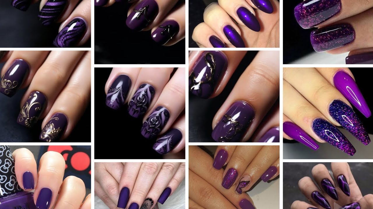 purple-black-glitter-chrome-nail-polish-nail-designs-for-short-nails-set-of-hands-fingers  | Gel nails, Chrome nails, Squoval nails