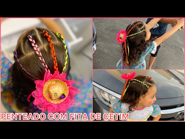 Penteado festa infantil com fitas / tranças com fitas penteado