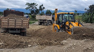 JCB Backhoe Machine Loading Gravel in Dump Truck - JCB Working on Sandy Place - Part 3