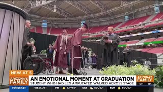 Glendale student who lost leg in crash walks across graduation stage