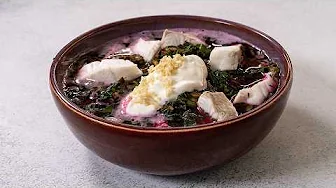 Ideal dish for hot August. Better than okroshka. Cold soup Botvinya. Russian cuisine