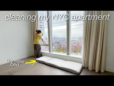 MOVING TO NYC ALONE DAY 3 (cleaning my apartment, unboxing cleaning supplies and packages, new bed)