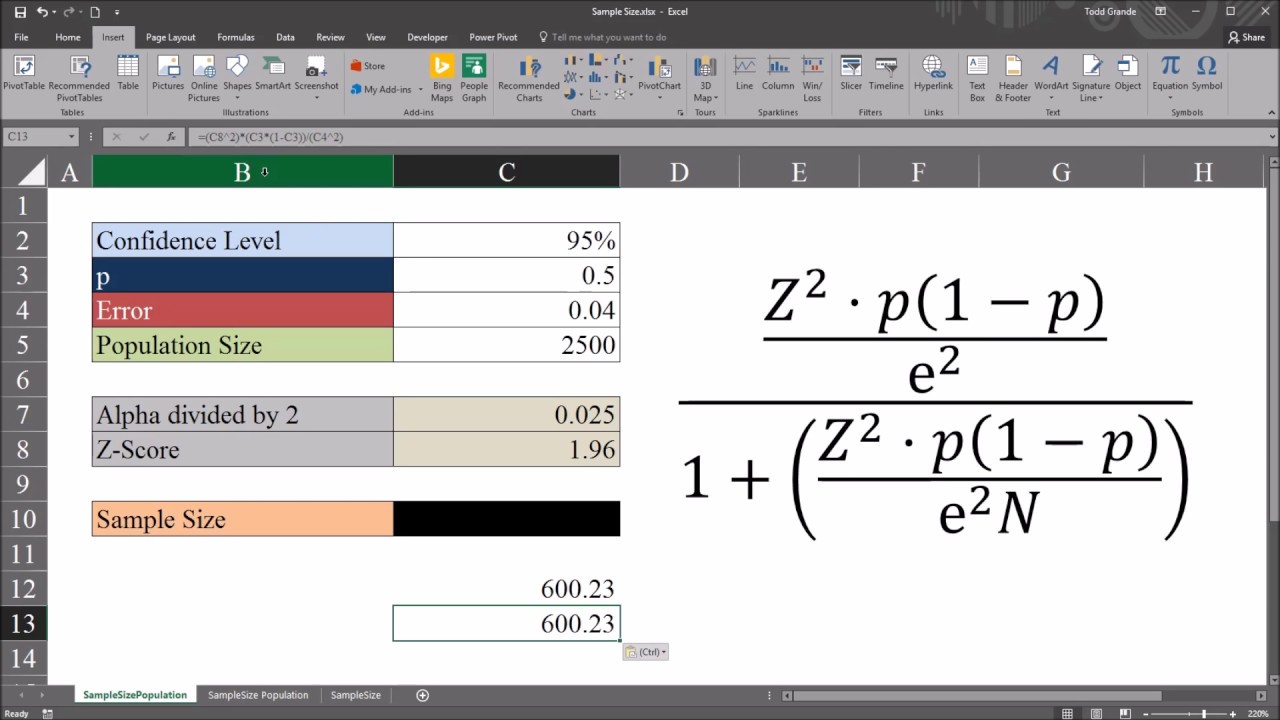 Calculating the Sample Size with a Finite Population in Excel - YouTube