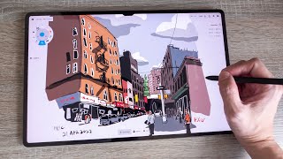 New York City 1pt perspective sketch with Concepts (timelapse tutorial) screenshot 5