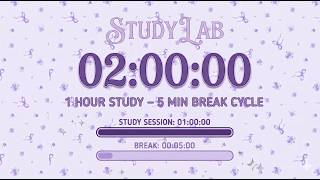 2 Hour Study Timer Aesthetic💜⏱️ 1 Hour Study & 5 Min Break (60/5 Cycle)