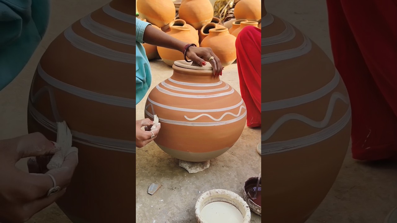Indian decoration clay pot || colour design  || clay artist 