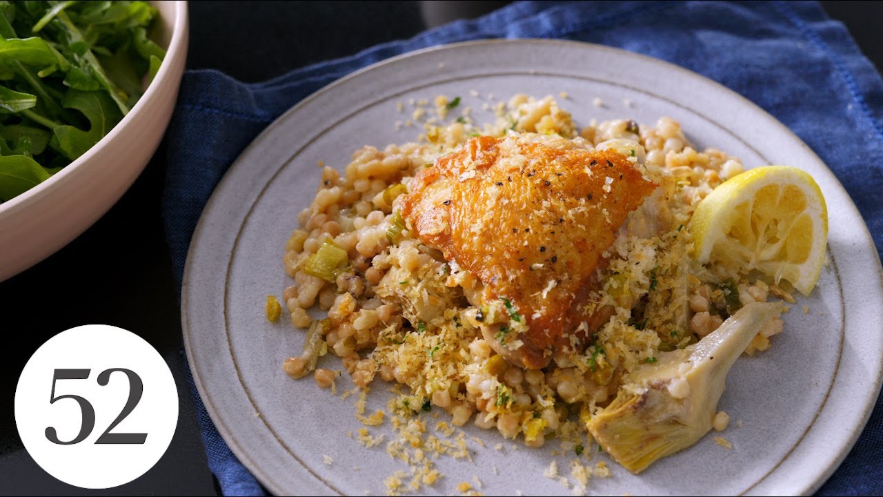 How to Make Roasted Chicken Thighs With Artichokes & Pearl Couscous  | Food52 + Miele