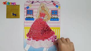 Coloring Barbie Princess & her house with Small Dot Stickers, Neon Colors Square Stickers for Kids..