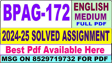 BPAG 172 solved assignment 2024-25 || bpag 172 solved assignment 2025 in English || ignou bpag172