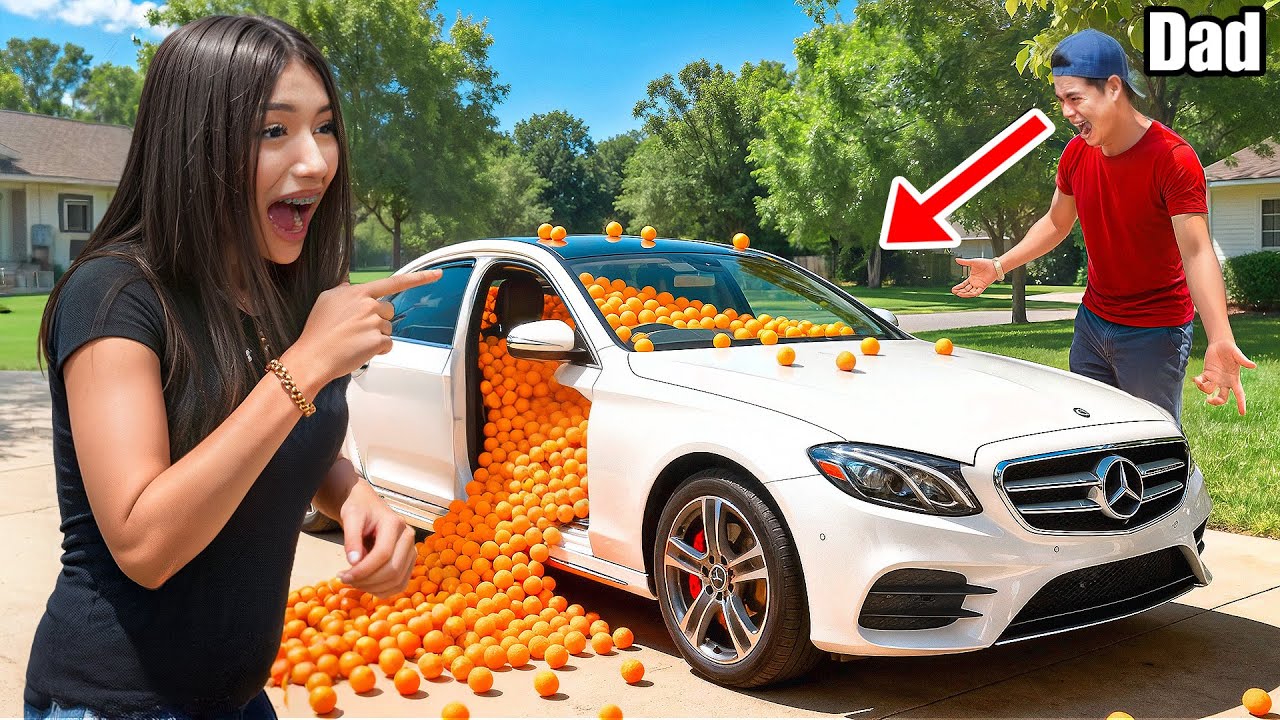 I filled my dads favorite car with CHEESE BALLS (prank)😈 | eslis