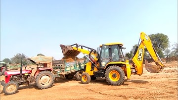 Jcb 3DX Xpert Backhoe Machine Loading Mud Together Trolley Massey 241&1035 Tractor । jcb video