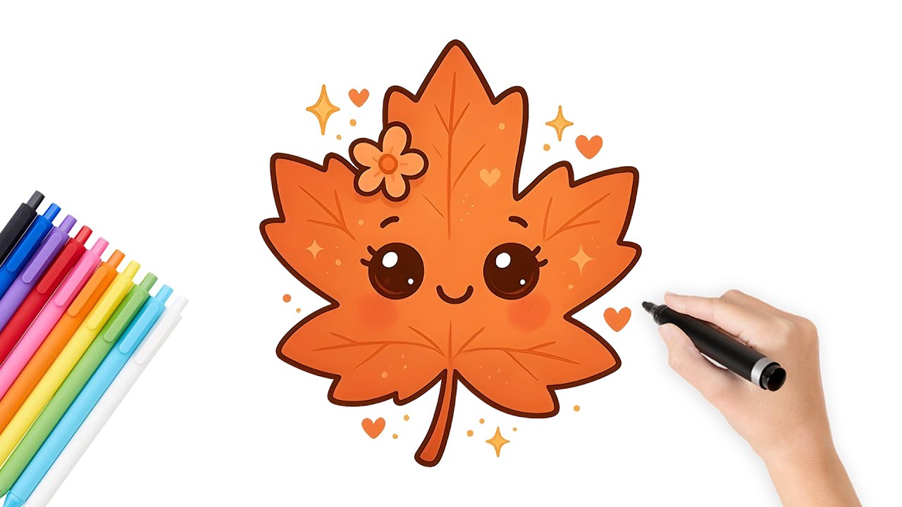 Cute Autumn Leaf Drawing 🍁 | Easy Fall Art Tutorial for Beginners - YouTube