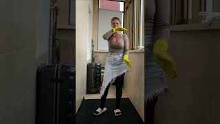 Wash Balcony In Rubber Gloves