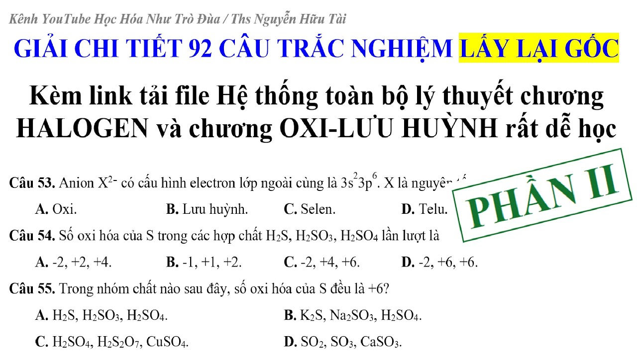 ÔN THI HK2-HÓA 10 (Dành cho HS mất GỐC) - Phần II