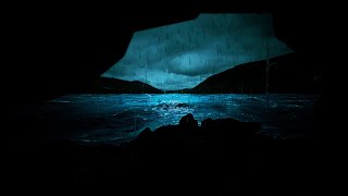 Hiding in a Cave while the Ocean Rain Sounds Calm my Mind | Dimmed Screen Heavy Rain for Sleeping