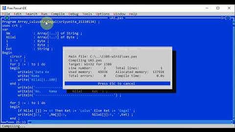 Program menerapkan Array untuk menampilkan keterangan Lulus atau Gagal | Pascal