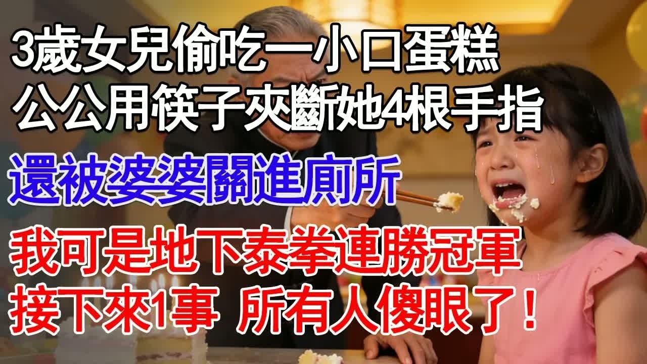 婆婆壽宴，3歲女兒偷吃一小口蛋糕，公公用筷子夾斷她4根手指，又被婆婆關進廁所：不知禮數就該罰！我冷笑我可是地下泰拳連勝冠軍，接下來我做1事，所有人傻眼了！#深夜淺讀 #故事分享 #人生感悟 #情感