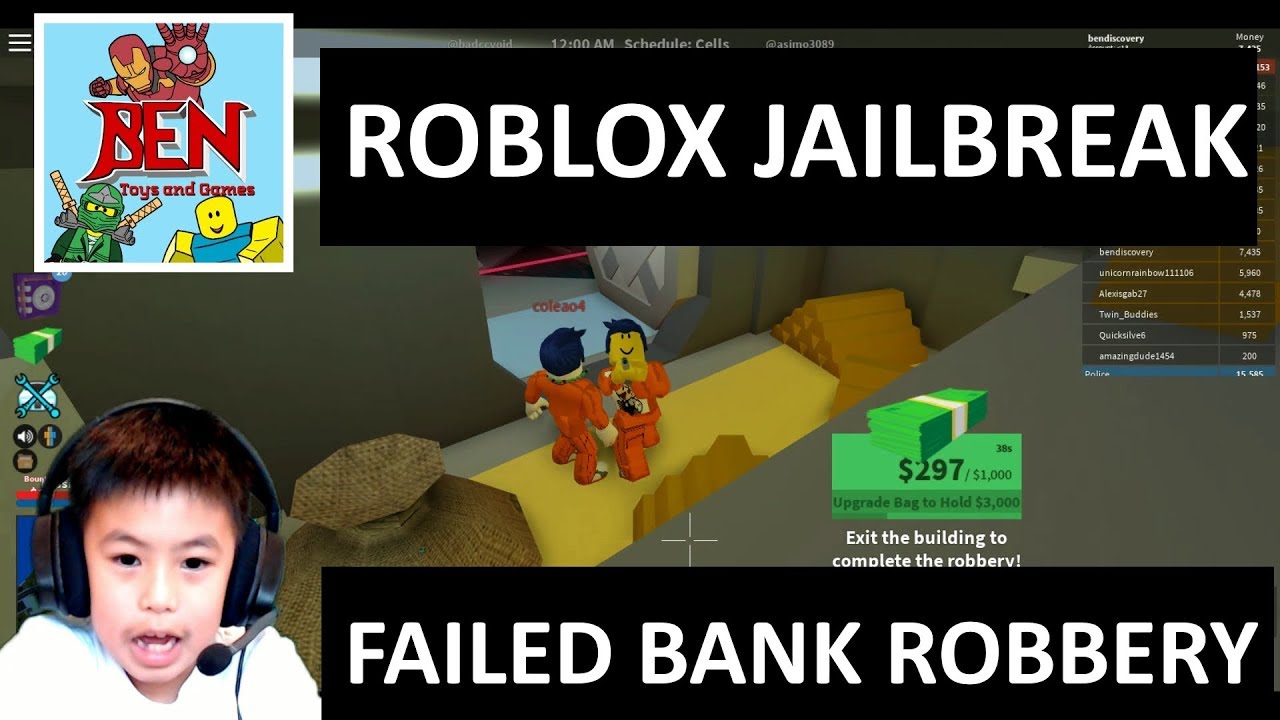 Roblox Jailbreak Roblox Part 5 Failed Bank Robbery Ben Toys And Games Ben Toys And Games Family Friendly Gaming And Entertainment - roblox cops and robbers toys