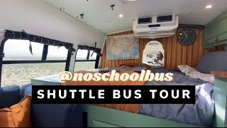 NOSCHOOLBUS Shuttle Bus Conversion Tour With Shower// 18 Year Old Girls DIY Off-Grid Home On Wheels