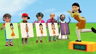 Scary Teacher 3D vs Squid Game Drawing Picture Squid Game Doll Dresses 5 Times Challenge screenshot 4