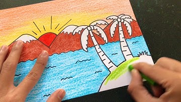 vẽ tranh phong cảnh biển ĐƠN GIẢN | how to draw sea scenery
