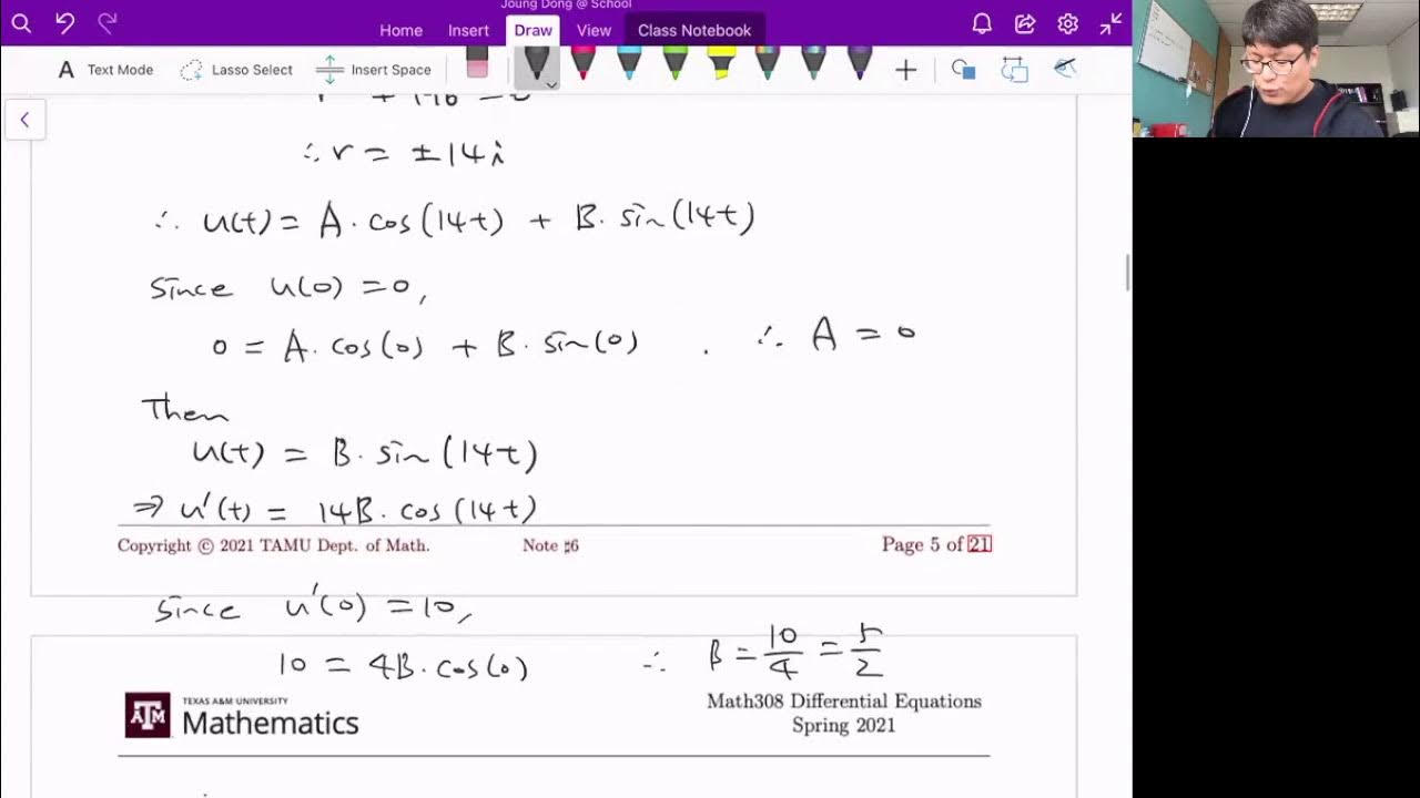 M308 Differential Equations Undamped Free VibrationsEx2 YouTube
