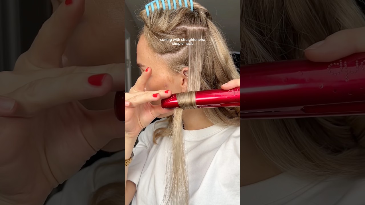 an easy hack to learn how to curl with straighteners ♥️ #haircurling #hairtutorial #hairhacks ￼