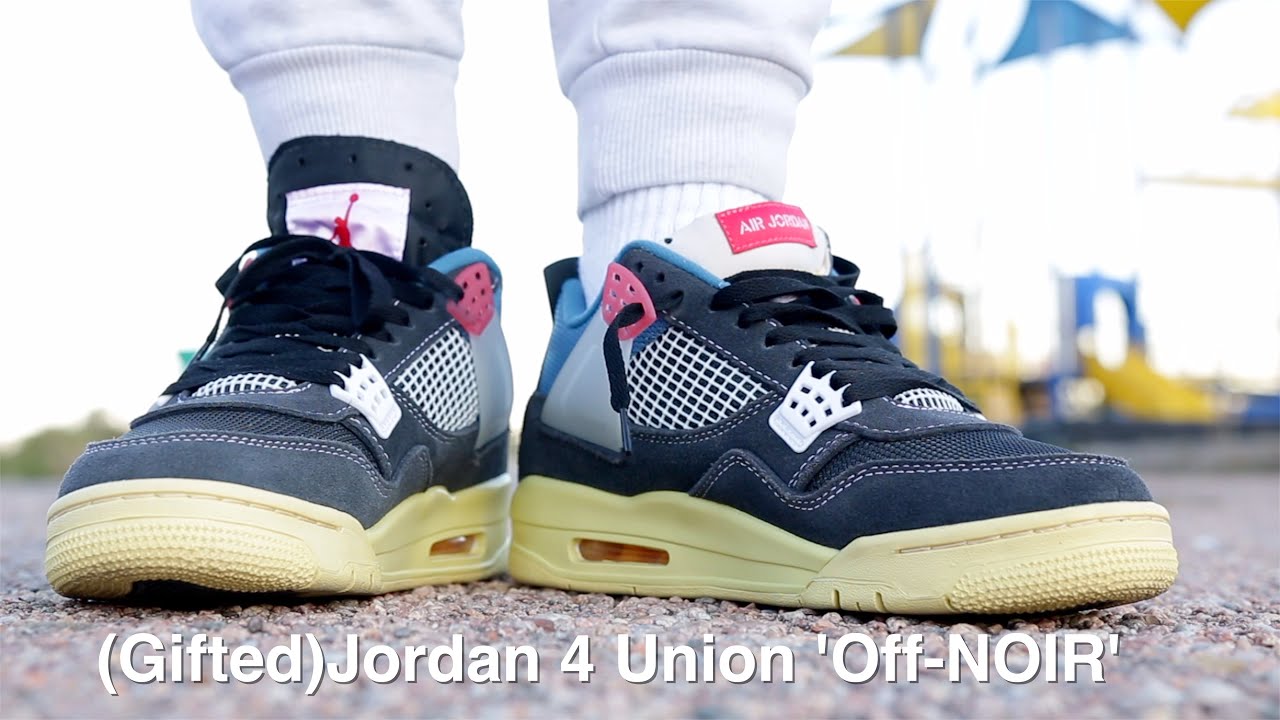 jordan 4 union off noir on feet