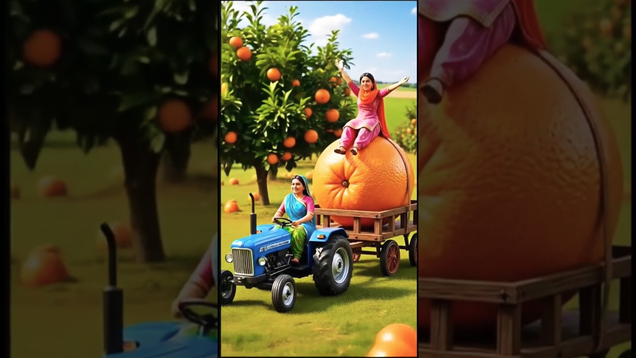 Miniature Kinnow Juice | Tiny Punjabi Women Make Giant Fruit Juice | Hyper-Realistic Art 🍊 