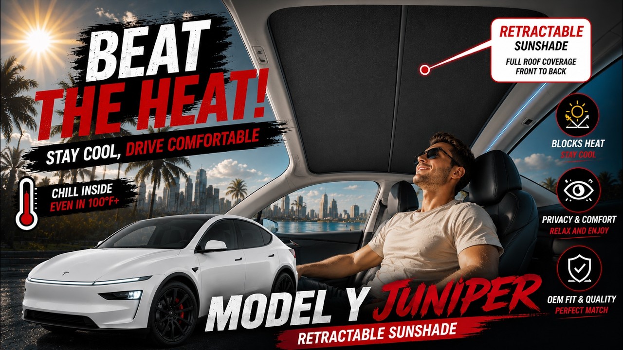 Yeslak Black Retractable Sunshade for Tesla Model Y Juniper Glass