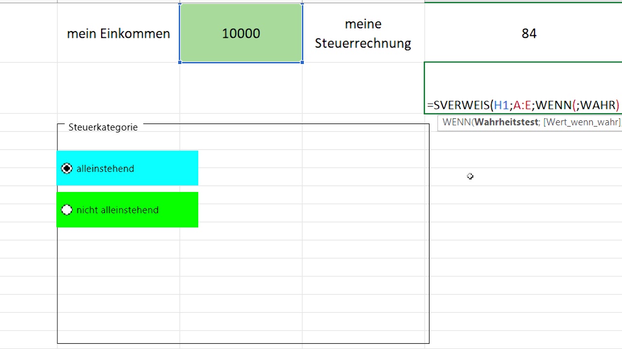 Steuerelemente, Entwicklertools, SVERWEIS, WENN, Zellen formatieren ...