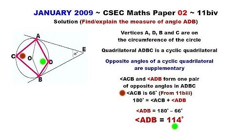 Paper2-CSEC-MATHS-380 ~ Circle Geometry & A Cyclic Quadrilateral ~ January 2009 Number 11biv